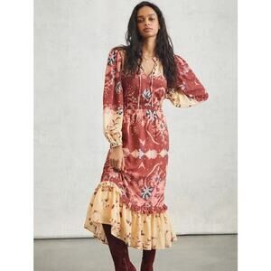 Anthropologie Othilia Red and Cream Maxi Dress